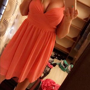 Beautiful coral “cold shoulder” dress, size L.